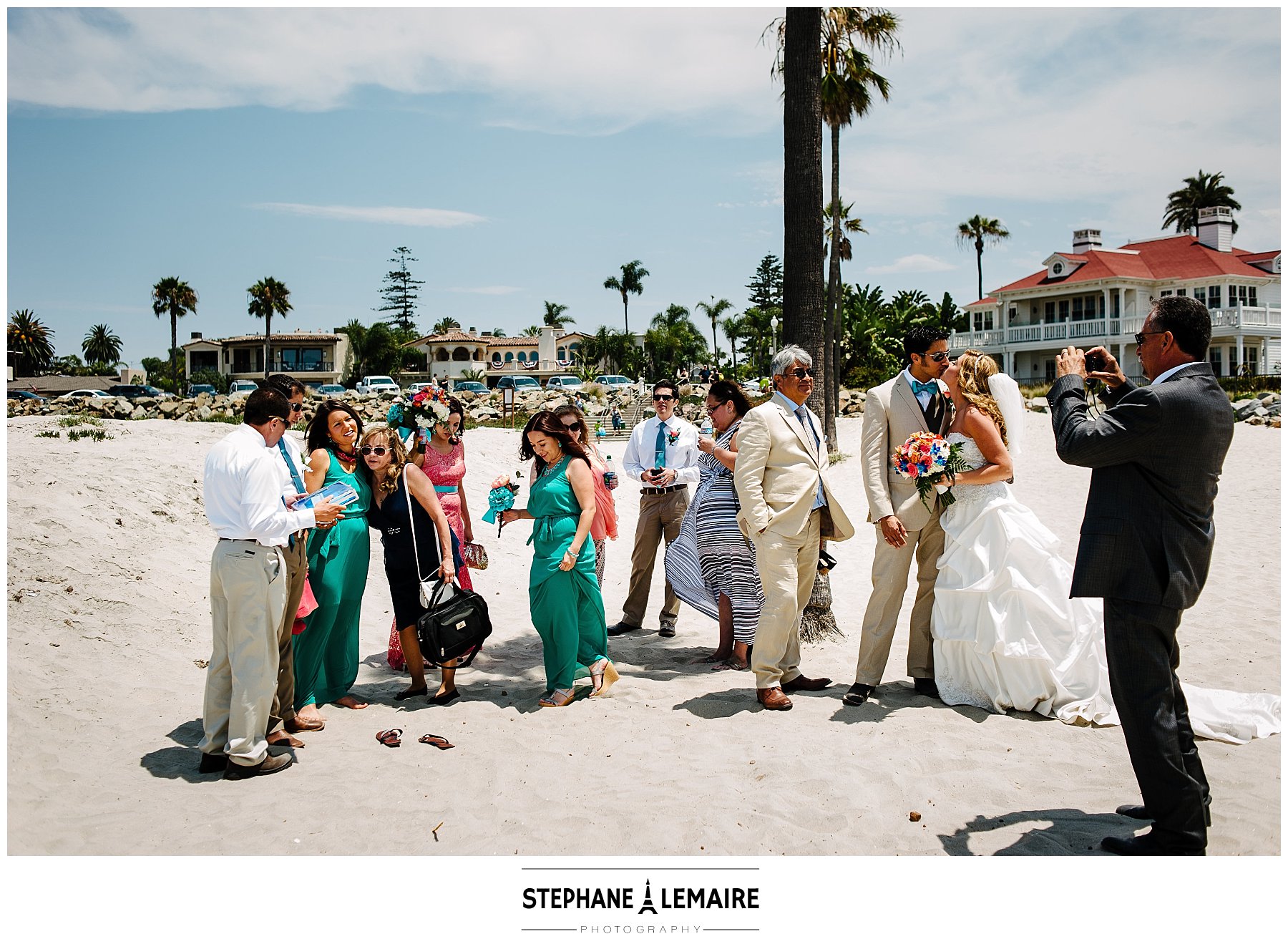 San Diego Wedding Session-Ceremony at Coronado Beach-Wedding party and couple on the beach