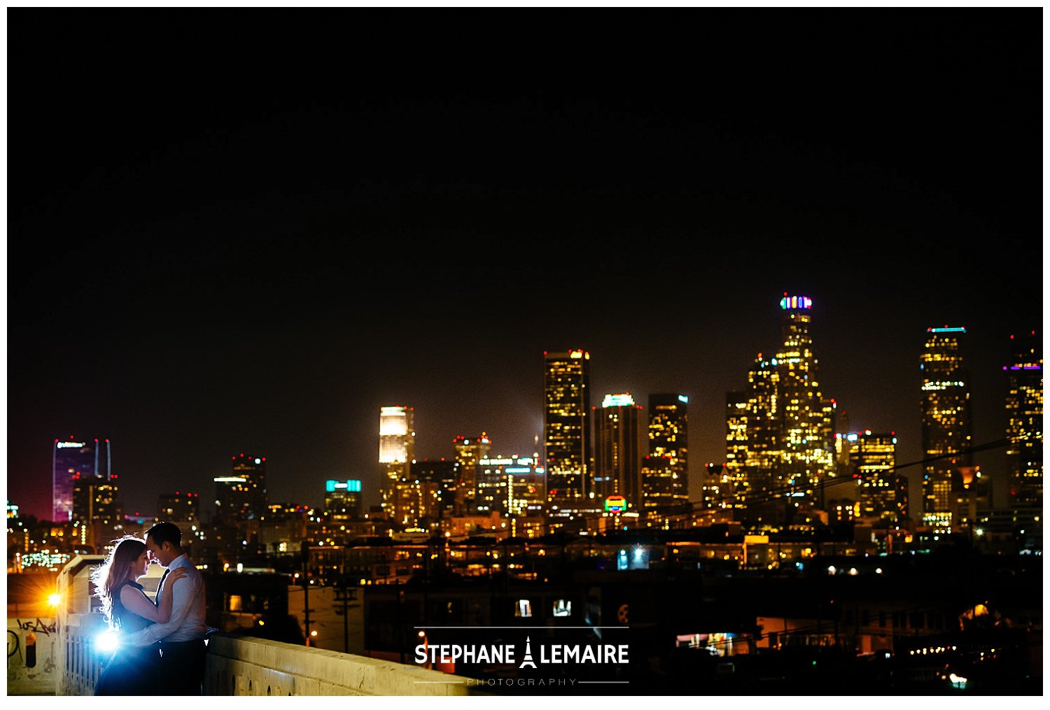 Couple in front of Los Angeles Skyline
