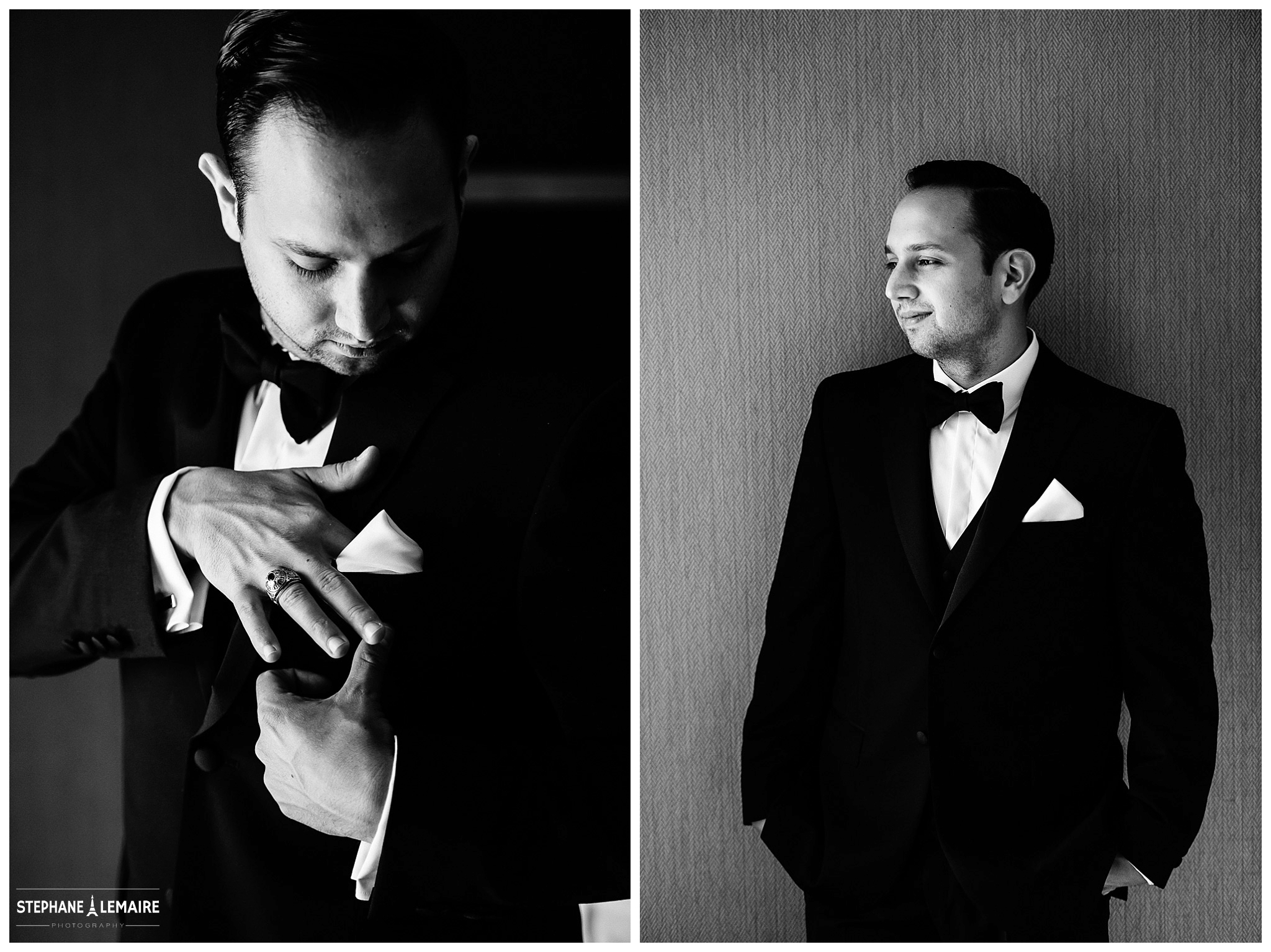 Getting Ready-Black and White Portrait of Groom getting ready-