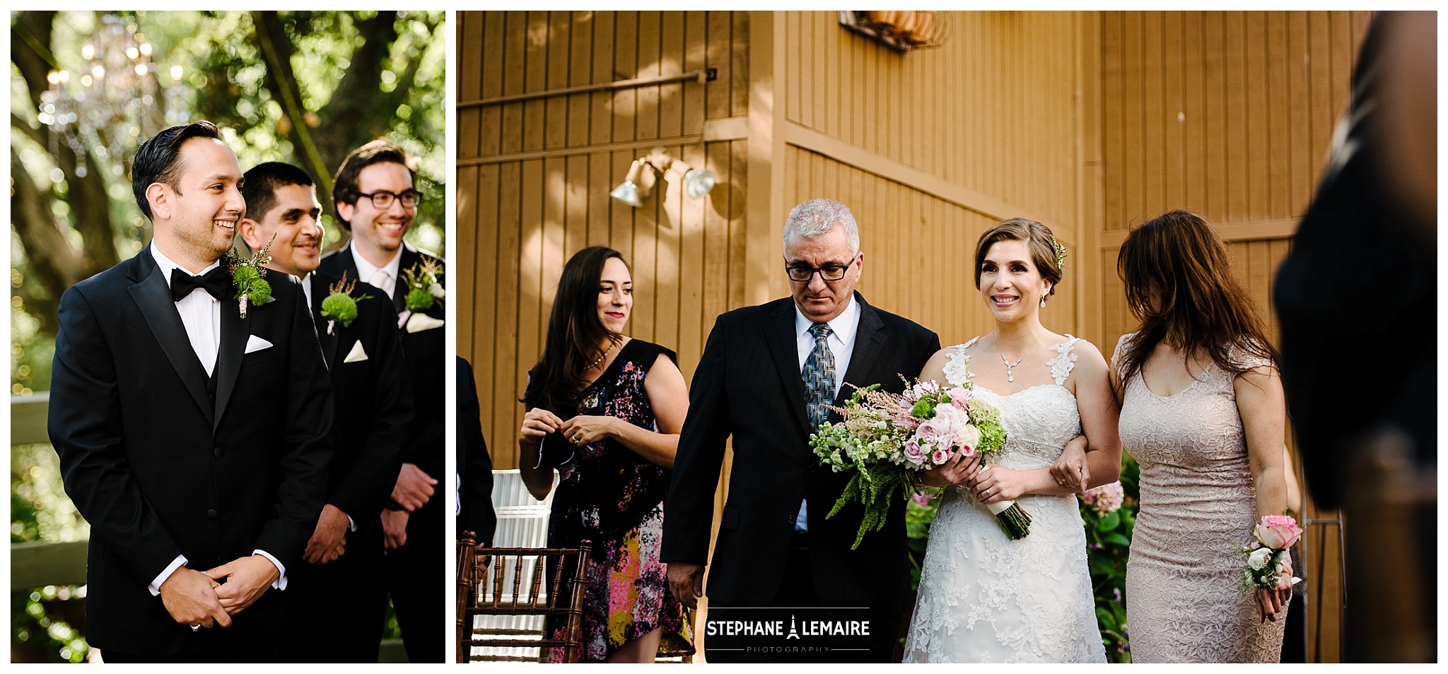 bride being walked down by father at Calamigos Ranch wedding ceremony by Stephane Lemaire Photography 