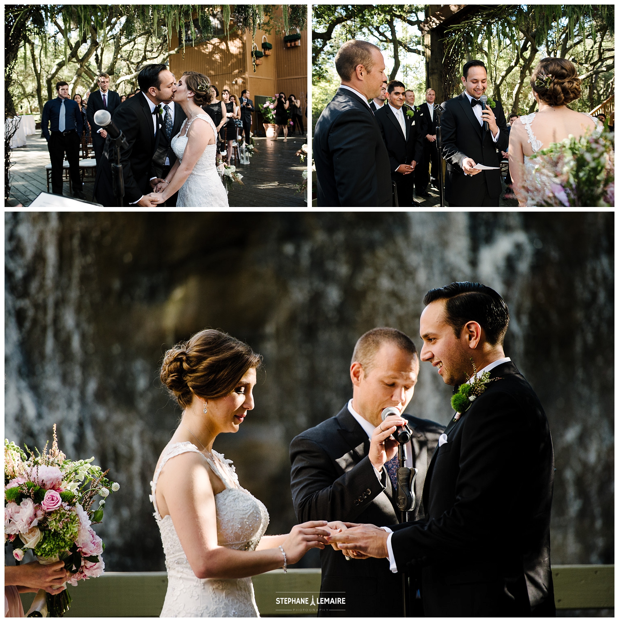 Exchanging of rings at Calamigos Ranch wedding ceremony by Stephane Lemaire Photography 