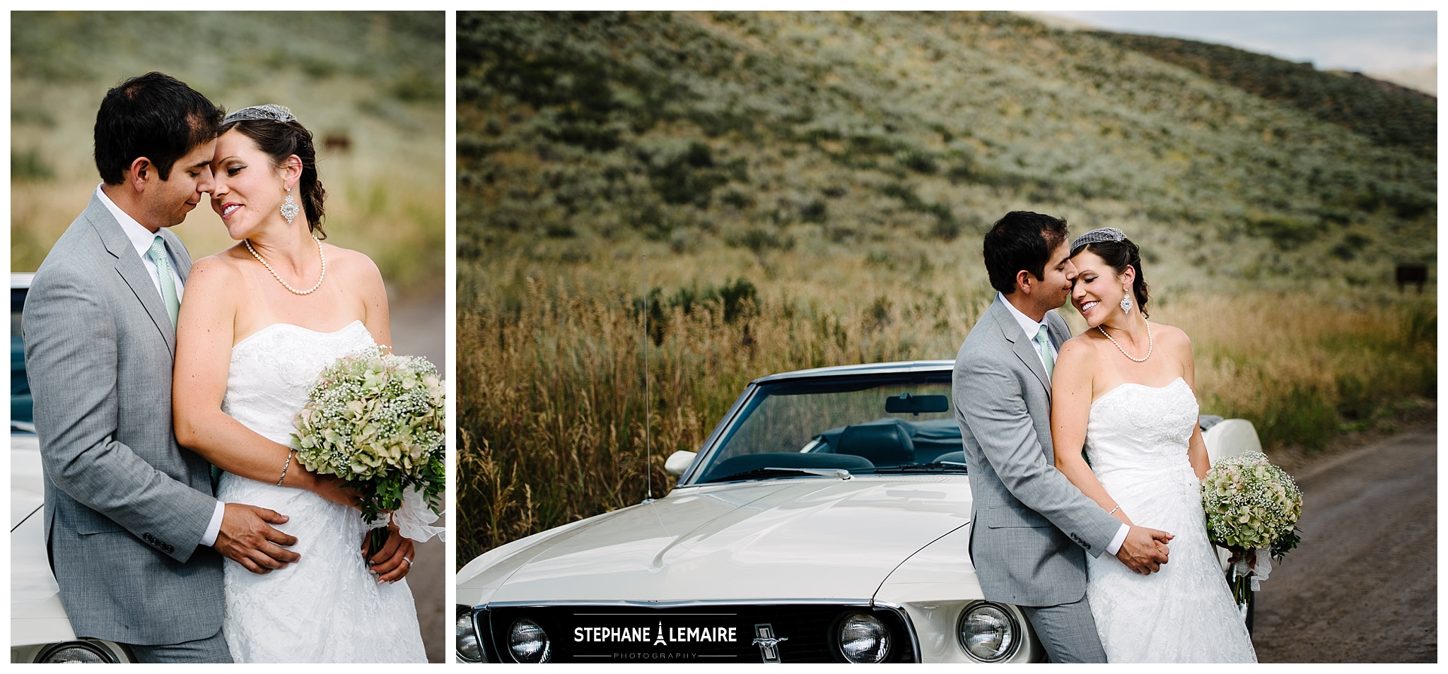 Bride and Groom holding one another closely at Sun Valley Wedding by Stephane Lemaire 