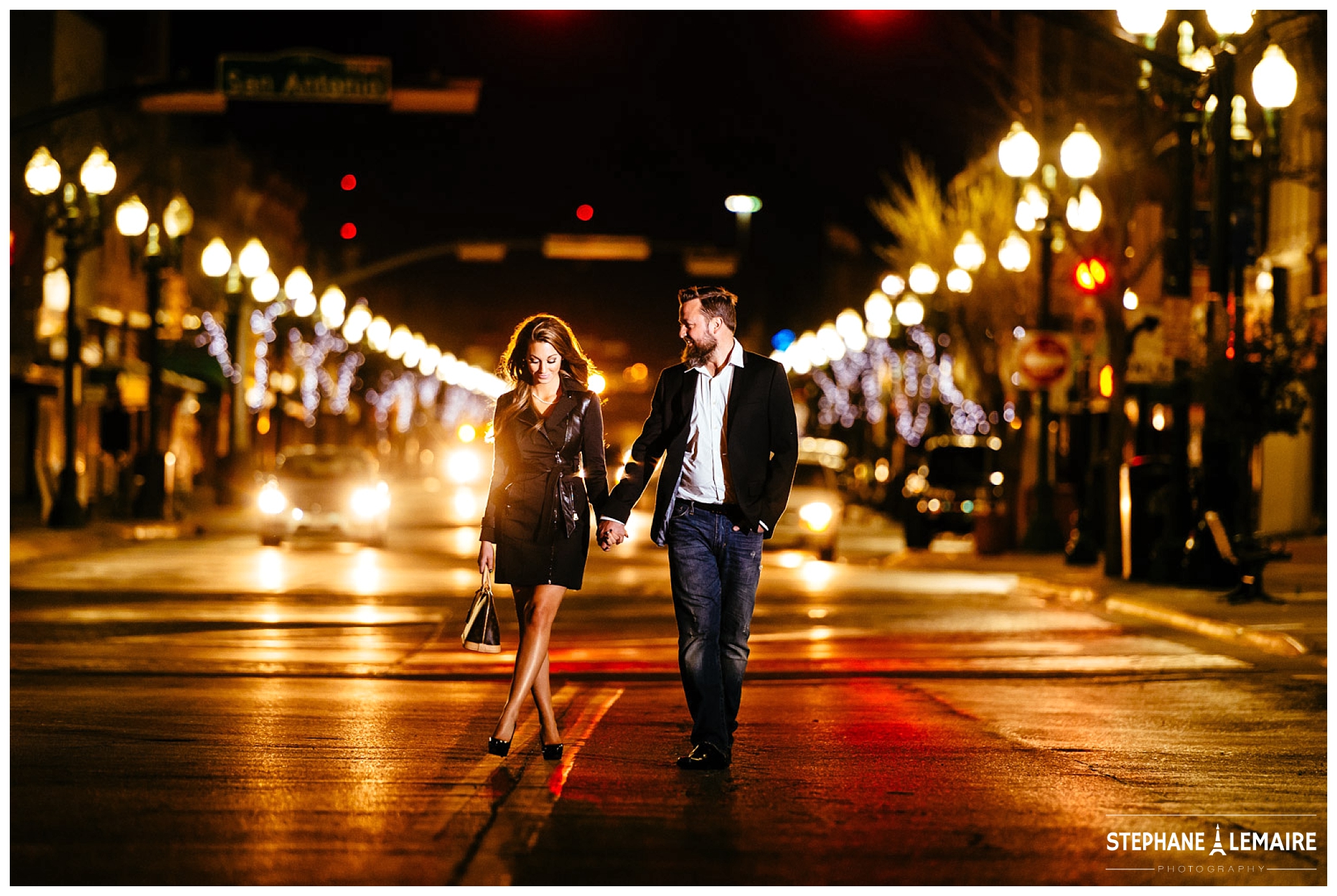 Couple walking at night downtown el paso