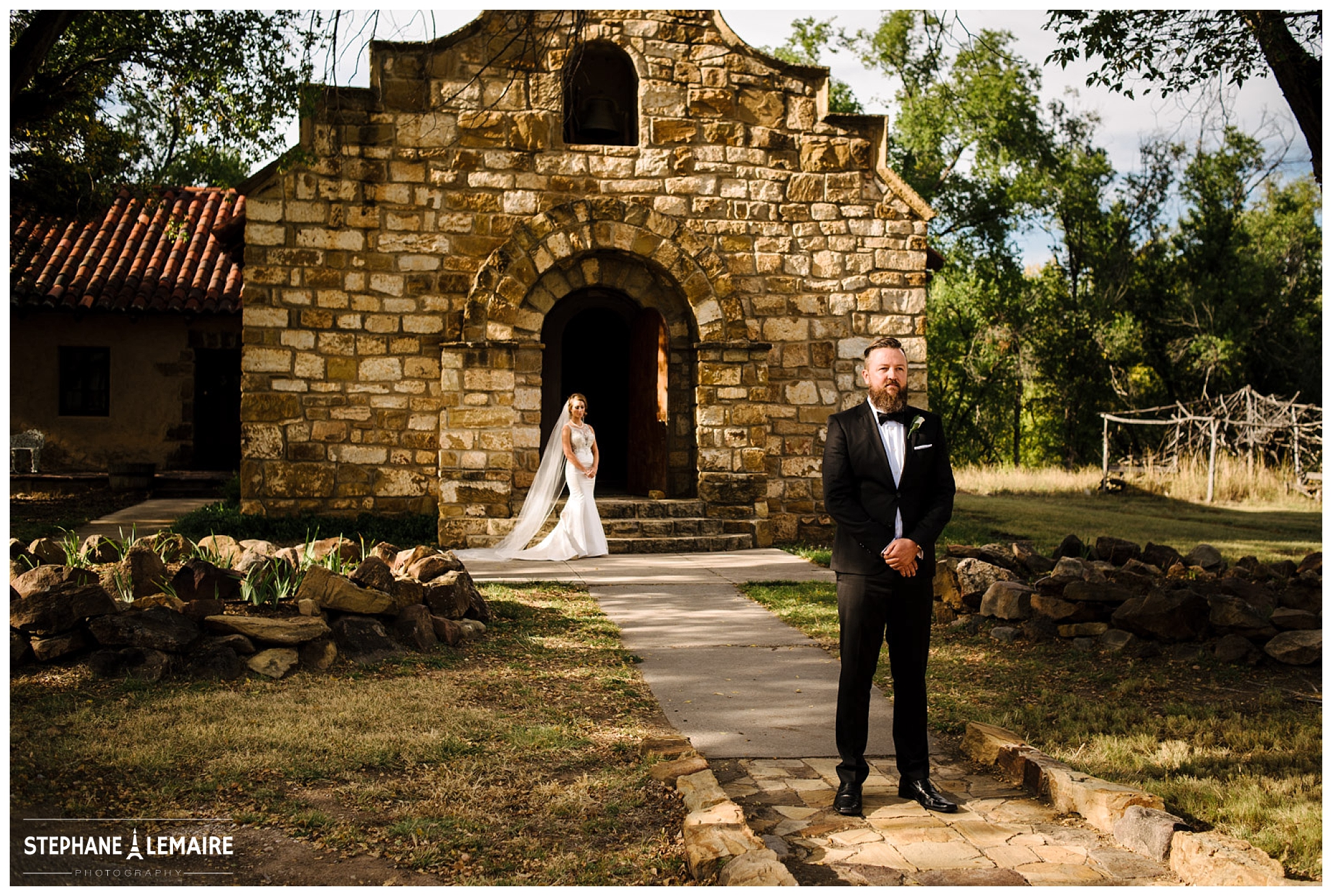 Bride and Groom first look at Fort Stockton 