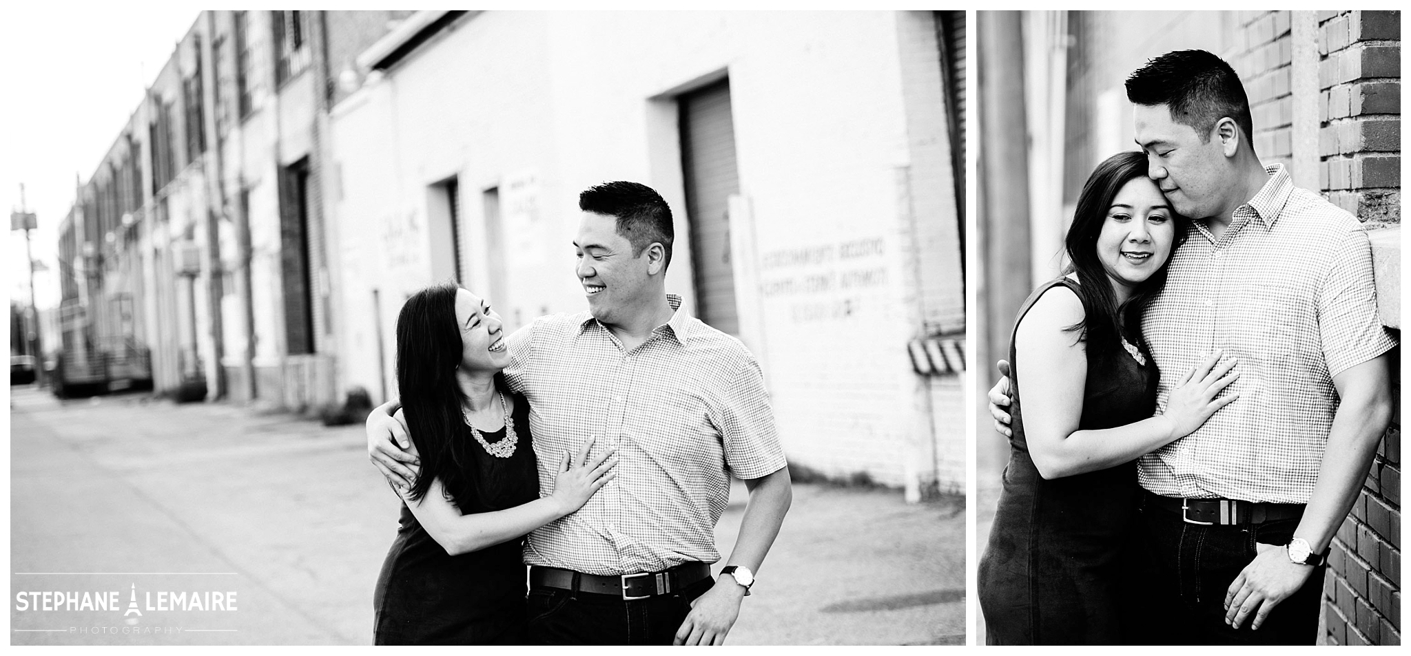 Engaged couple in alley