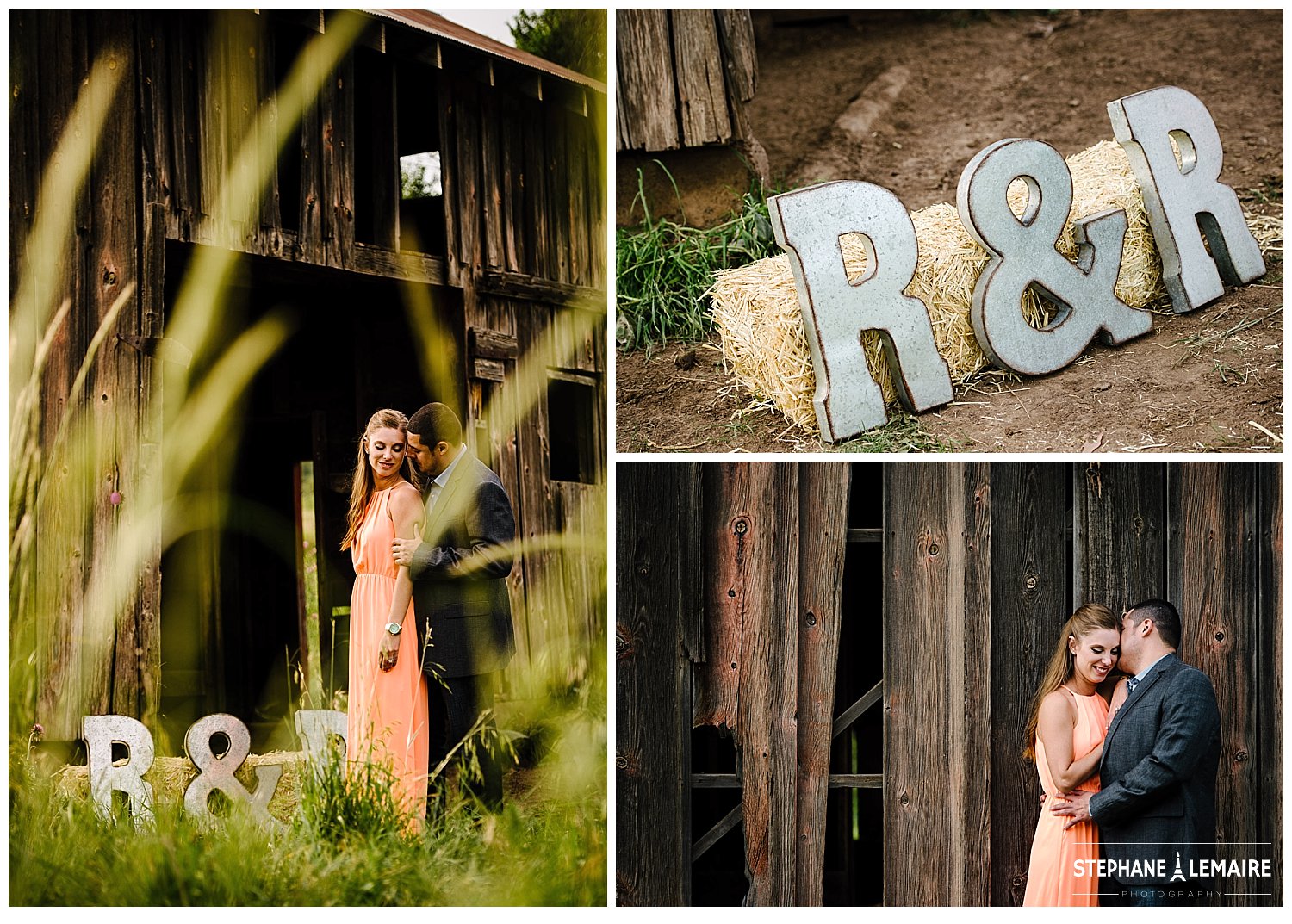 Rustic engagement session by old barn