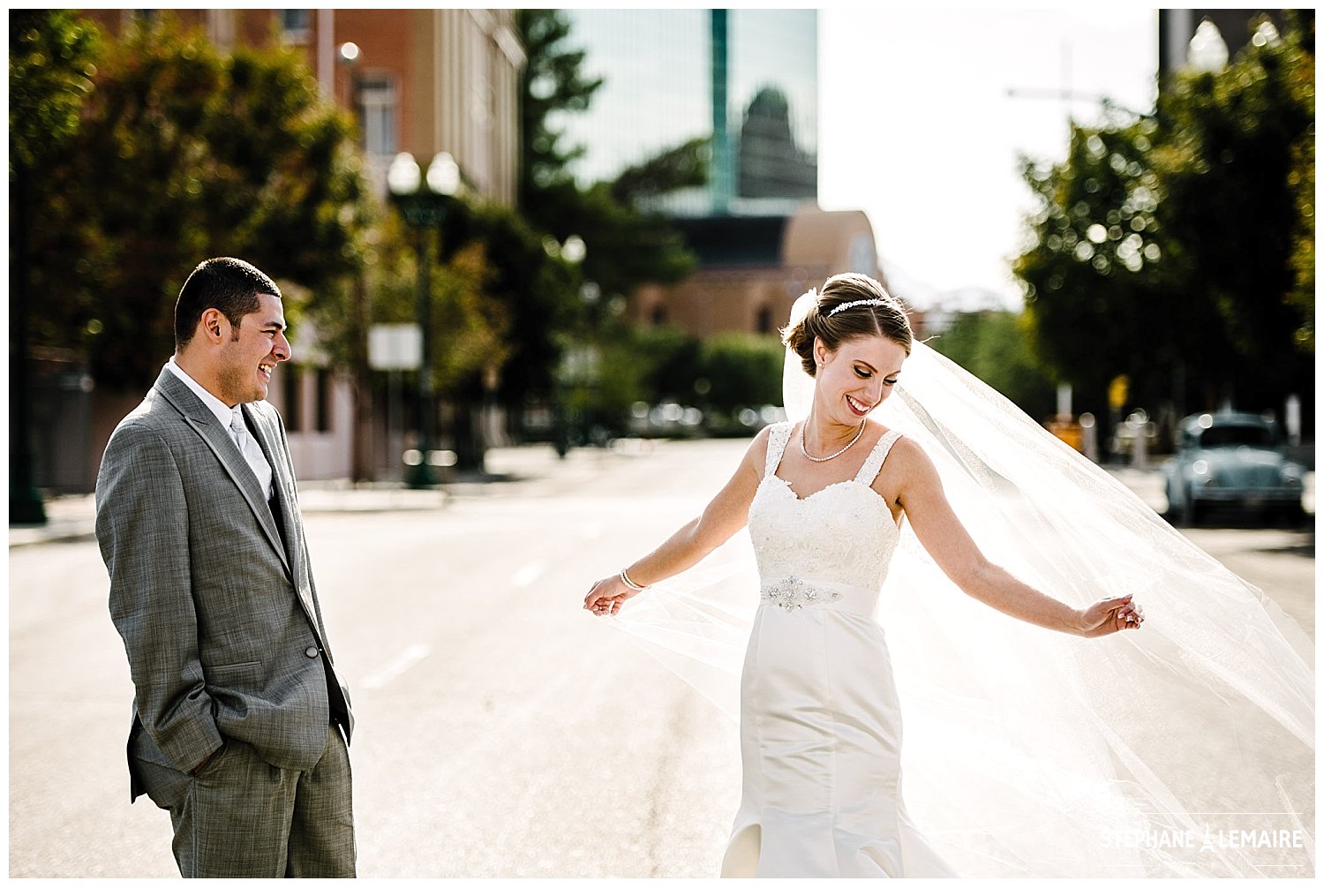 Bride and groom dance in El Paso street.