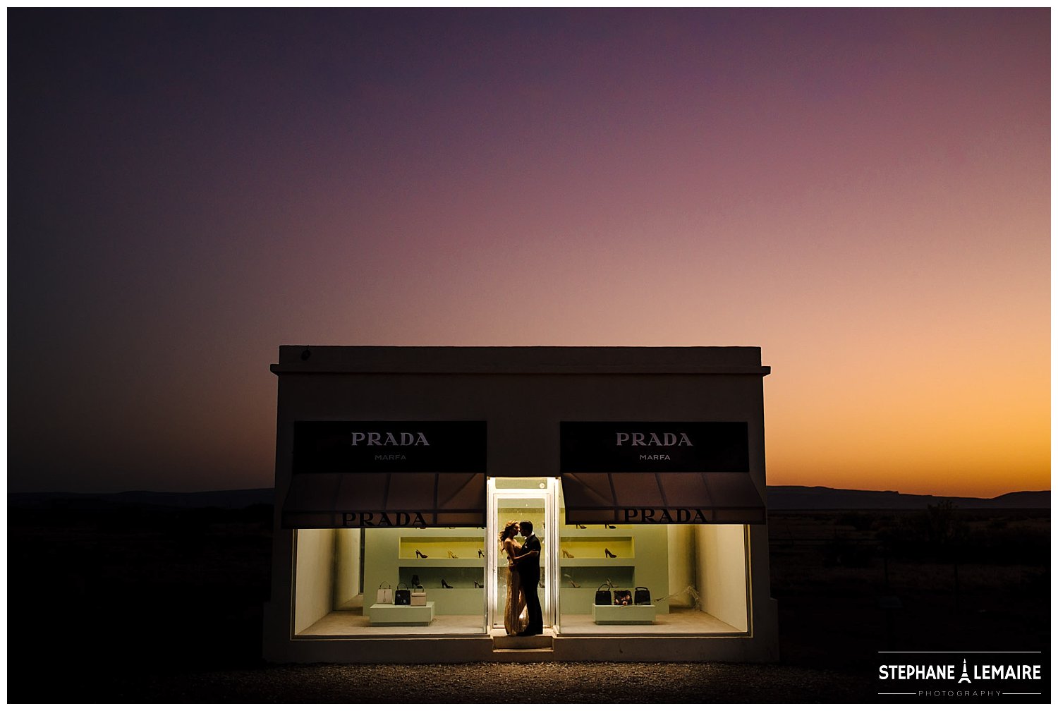  Marfa Prada store in editorial style engagement shoot by stephane lemaire photography 