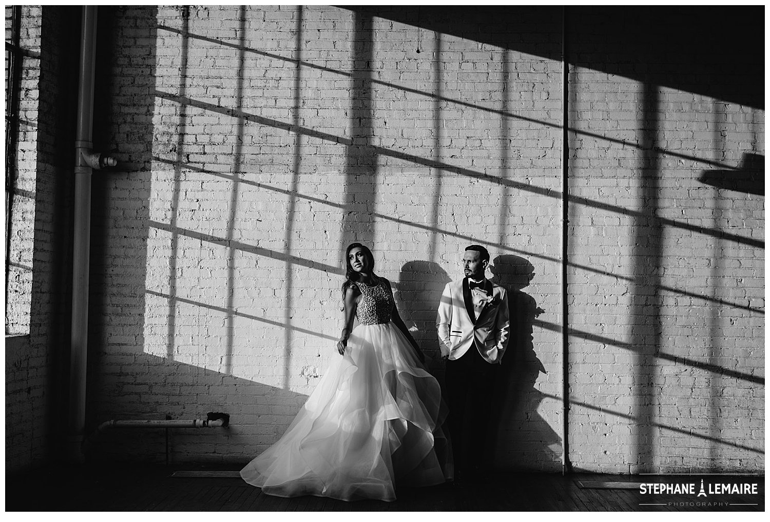 black and white Wedding portraits at Epic Railyard in El Paso Texas by Stephane Lemaire photography