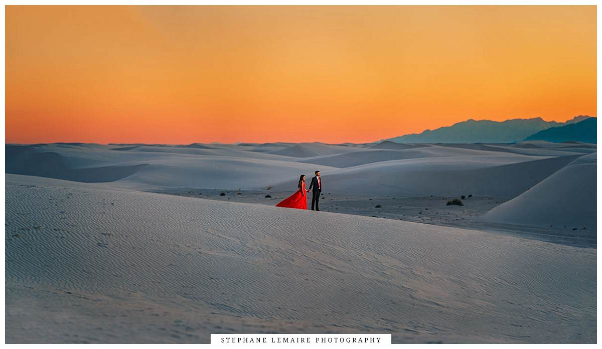 colorful Sunset engagement photos in White Sands