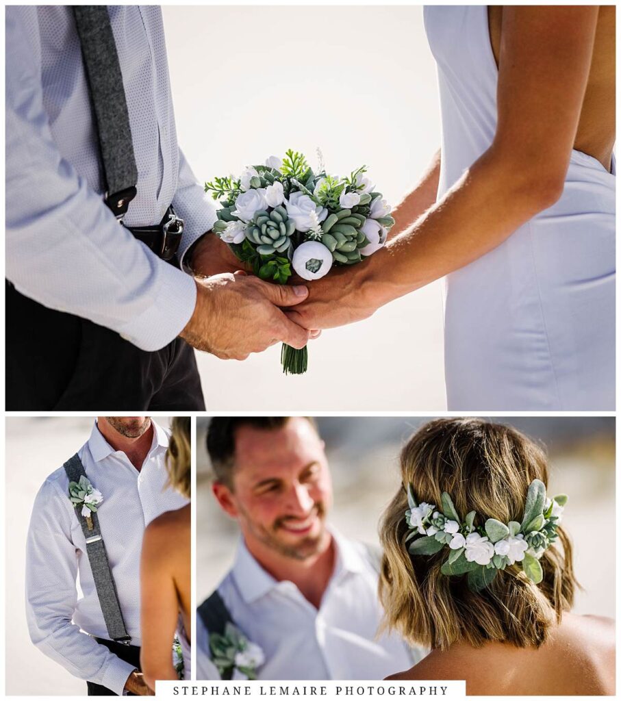 couple holding hands during their elopement at White sands