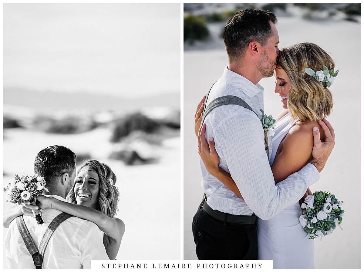 bride and groom elopement at White sands