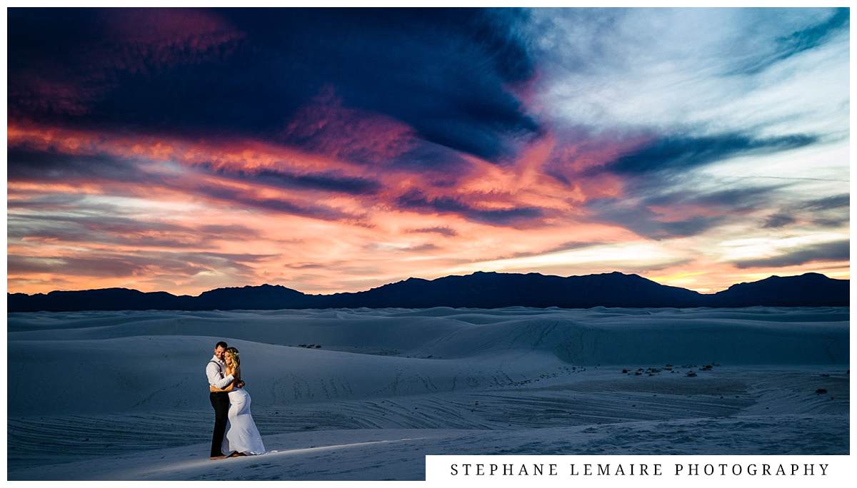 Bride and groom enjoying sunset at White Sand National during their elopement at White sands