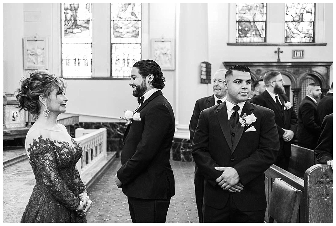 groom waiting for her bride at saint patrick cathedral in el paso texas