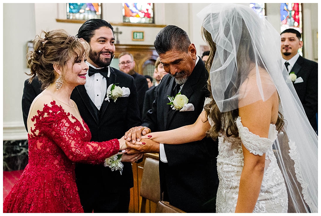 bride and groom at saint patrick cathedral in el paso texas
