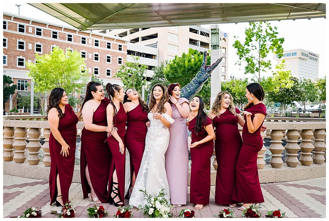bride and her bridesmaids at san jacinto plaza in el paso texas