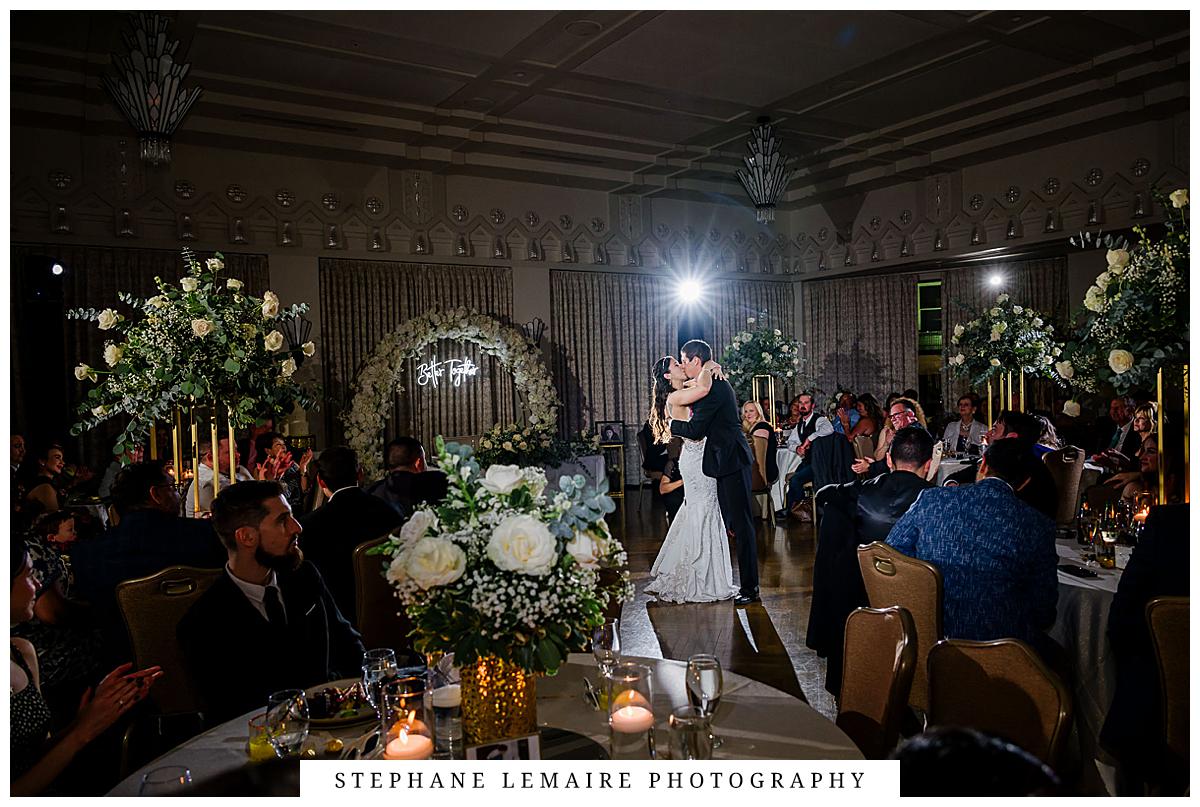 wedding reception  bride and groom dance at plaza hotel in el paso