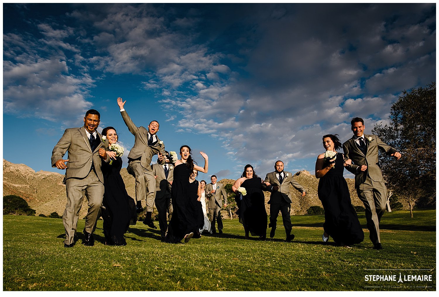 Fun wedding party portraits at the Coronado Country Club in El Paso.