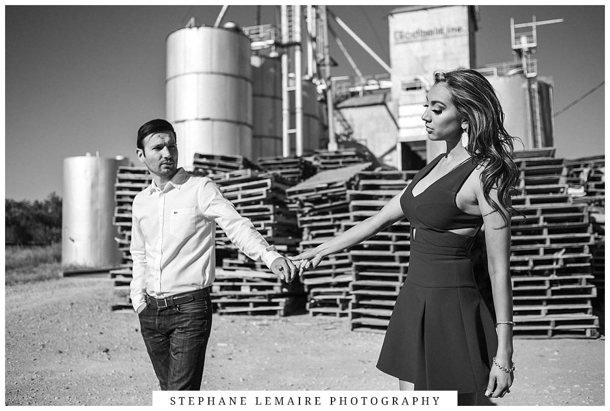 black and white portrait of couple for their editorial inspired Marfa Engagement session