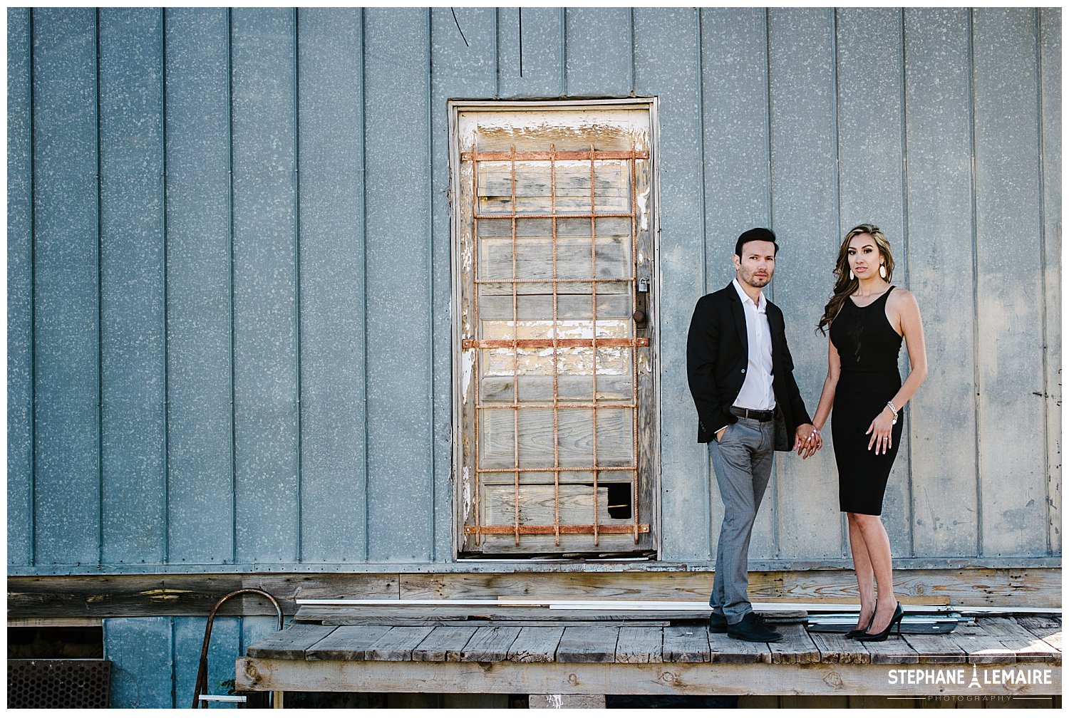 Couple holding hands in rustic Marfa editorial engagement session