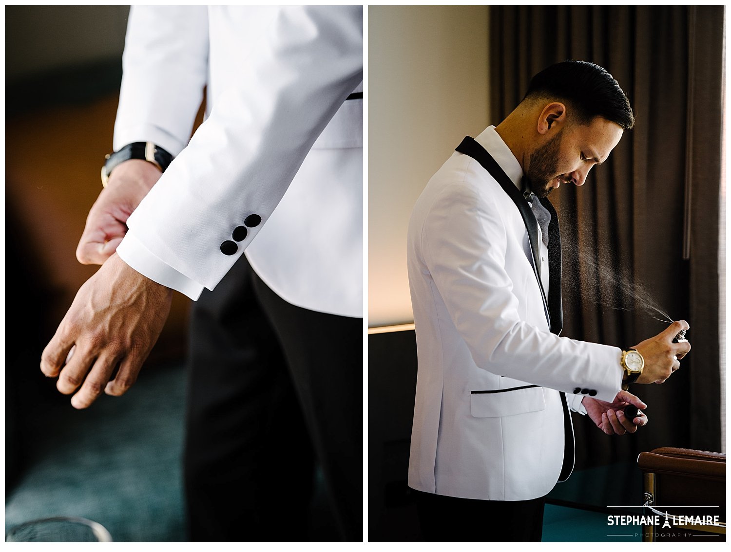Photo of Groom getting ready at hotel indigo in El Paso Texas by Stephane Lemaire photography