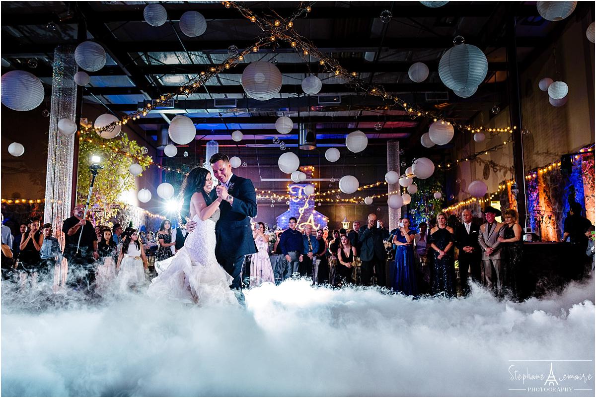 bride and groom first dance at 150 sunset wedding venue in el paso texas by stephane lemaire photography