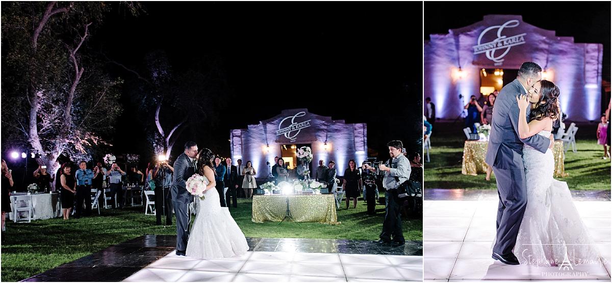 Bride and groom's first dance during reception at Los Portales wedding venue in el paso texas by stephane lemaire photography