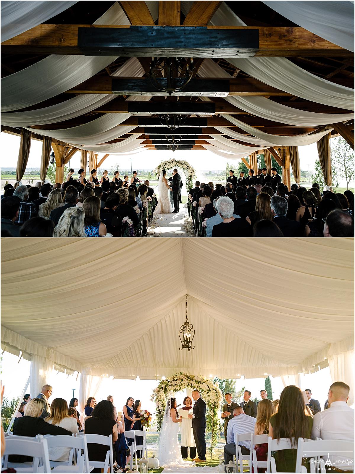 Wedding ceremony at Grace Gardens wedding venue in el paso texas by stephane lemaire photography