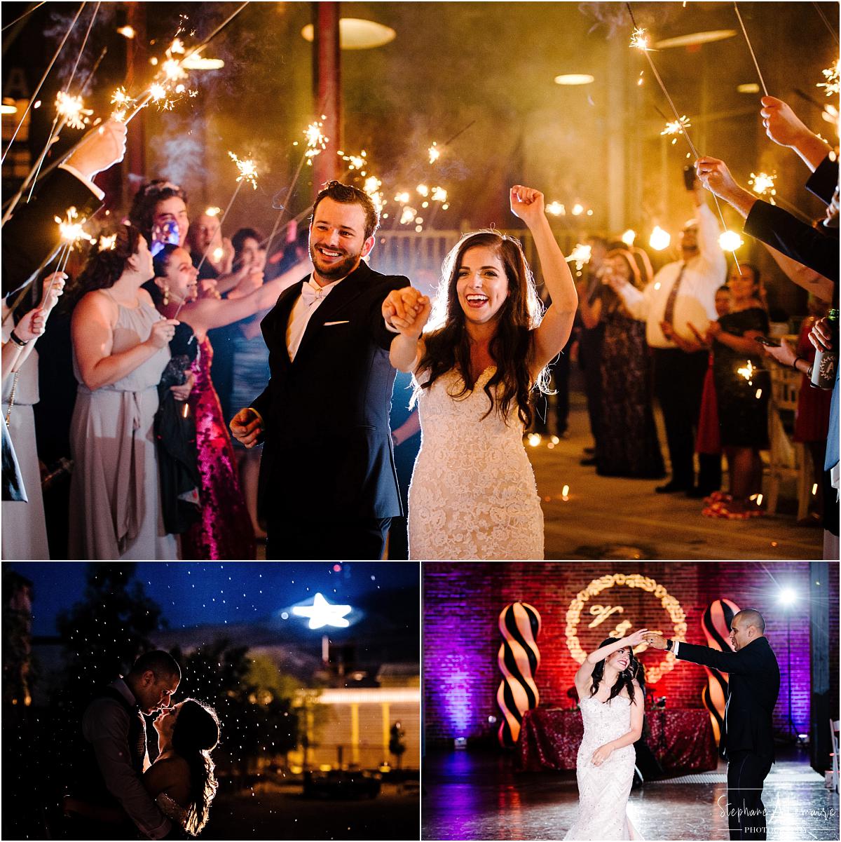 sparklers exit at Epic Railyard wedding venue in el paso texas by stephane lemaire photography