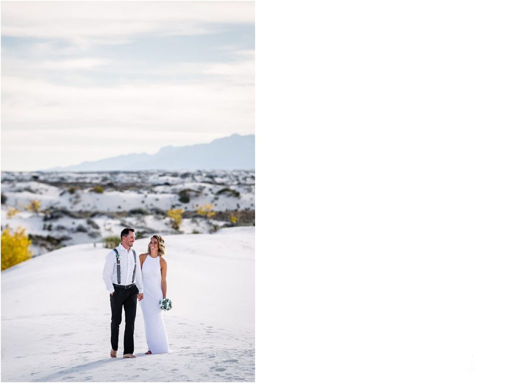 Bride and groom elopement at  White Sand National monument New Mexico
