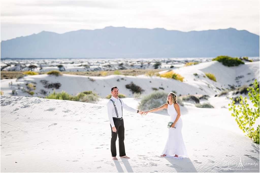 Bride and groom elopement at  White Sand National monument New Mexico