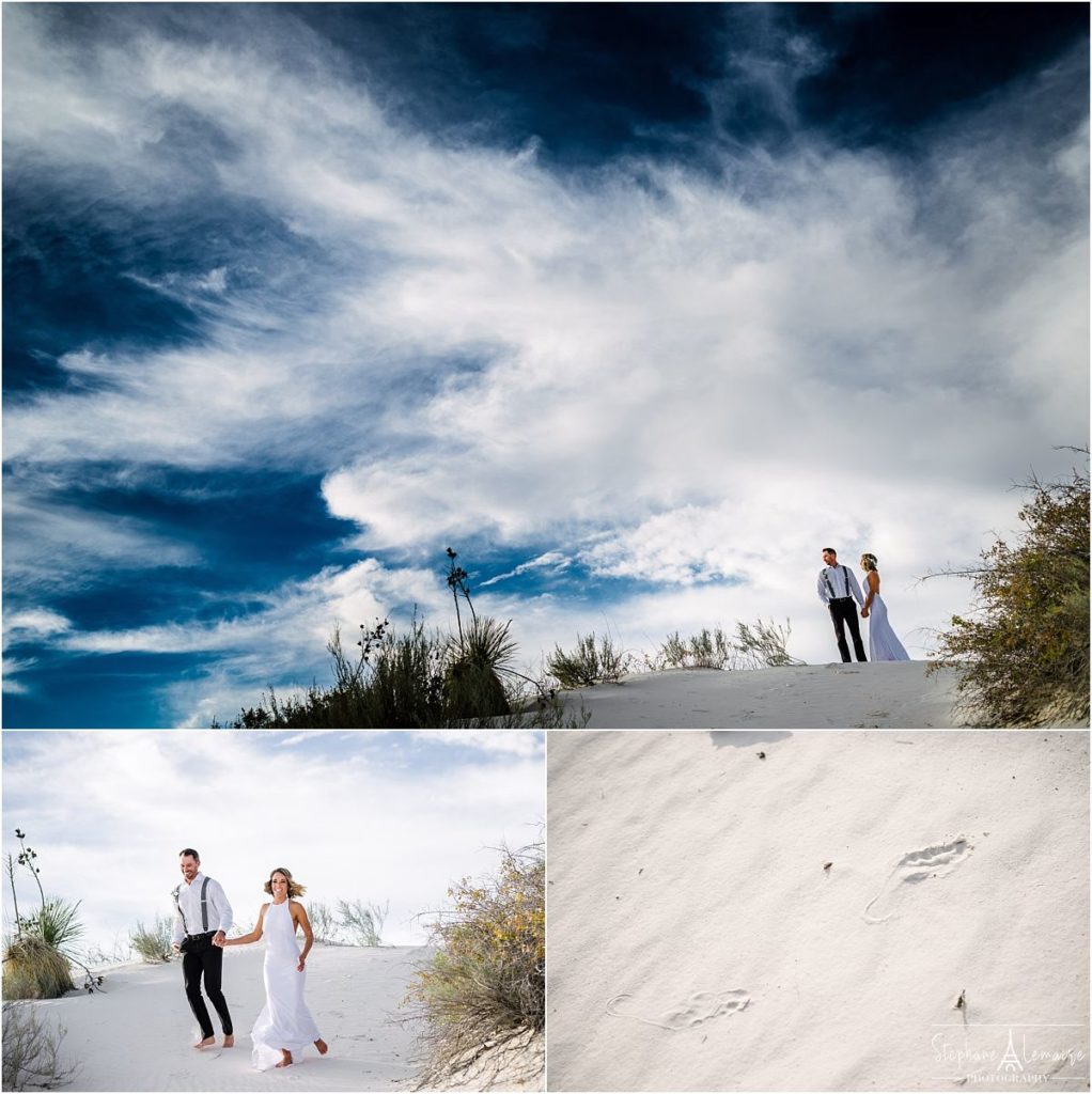 Bride and Groom at White Sands elopement photographed by Stephane Lemaire