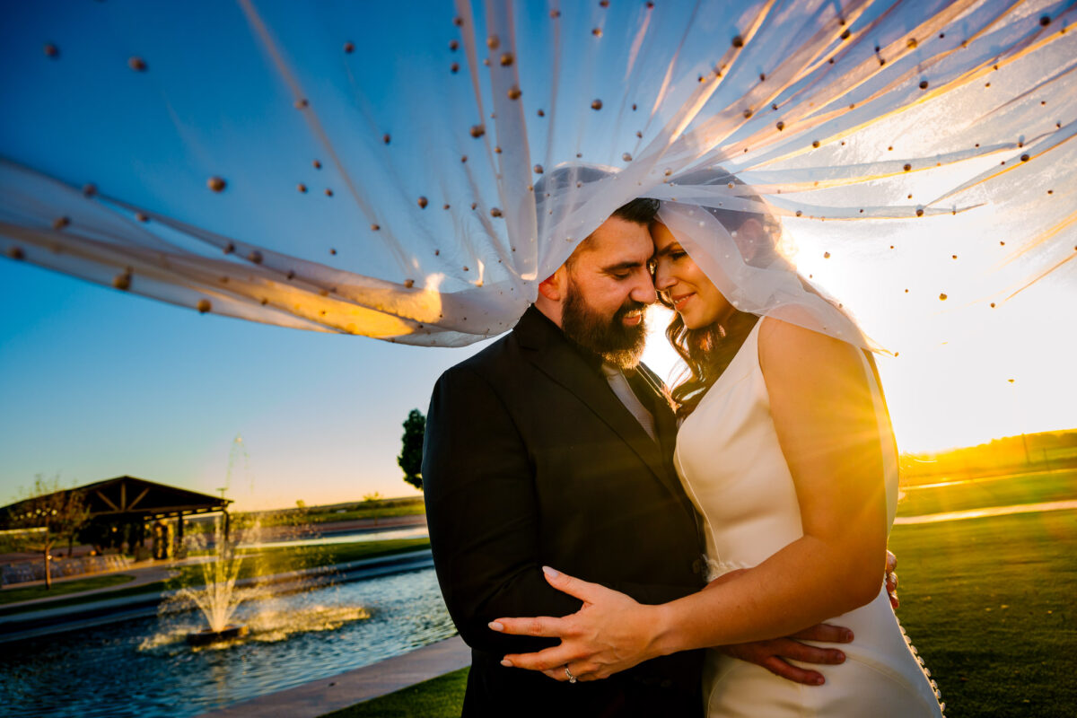Wedding portrait at sunset at Grace Gardens in El Paso Texas